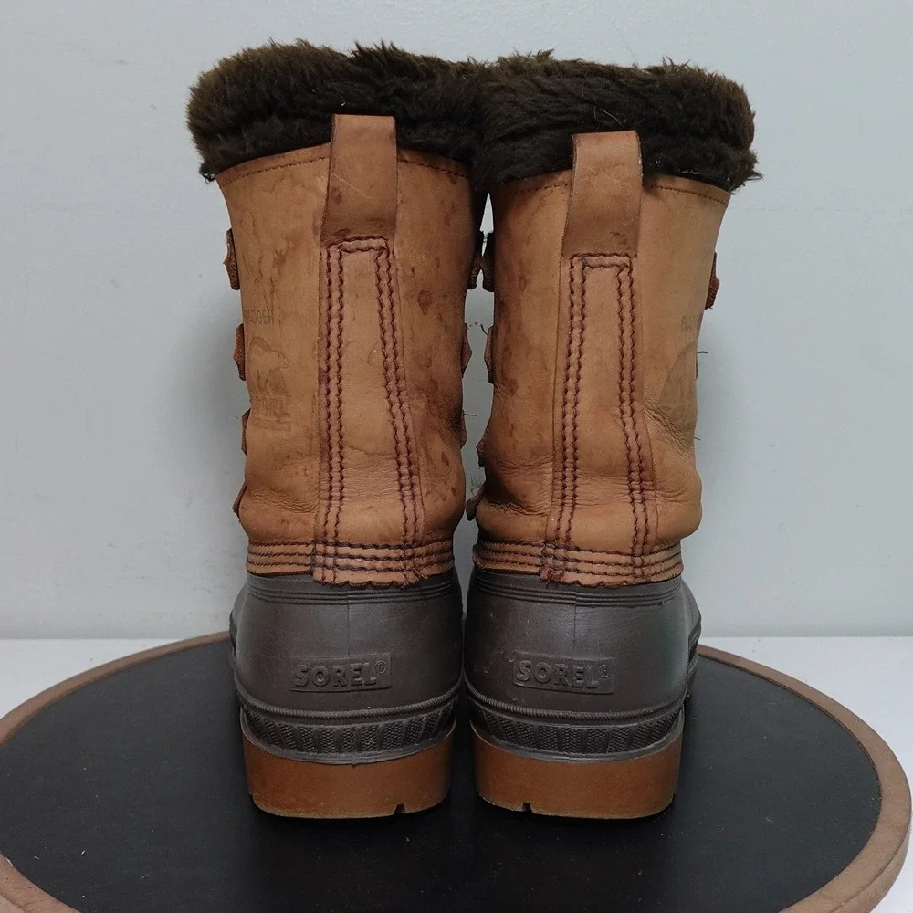 VTG Sorel Badger‎ Boots Men 8 Brown Leather Rubber Waterproof Winter Snow Lined
